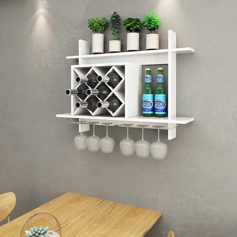 Latitude Run® Alīna Wall Mounted Wine Bottle & Glass Rack in White